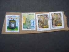 4 Used Stamps Brasil 2002,2004 and 2009 Tied to Paper