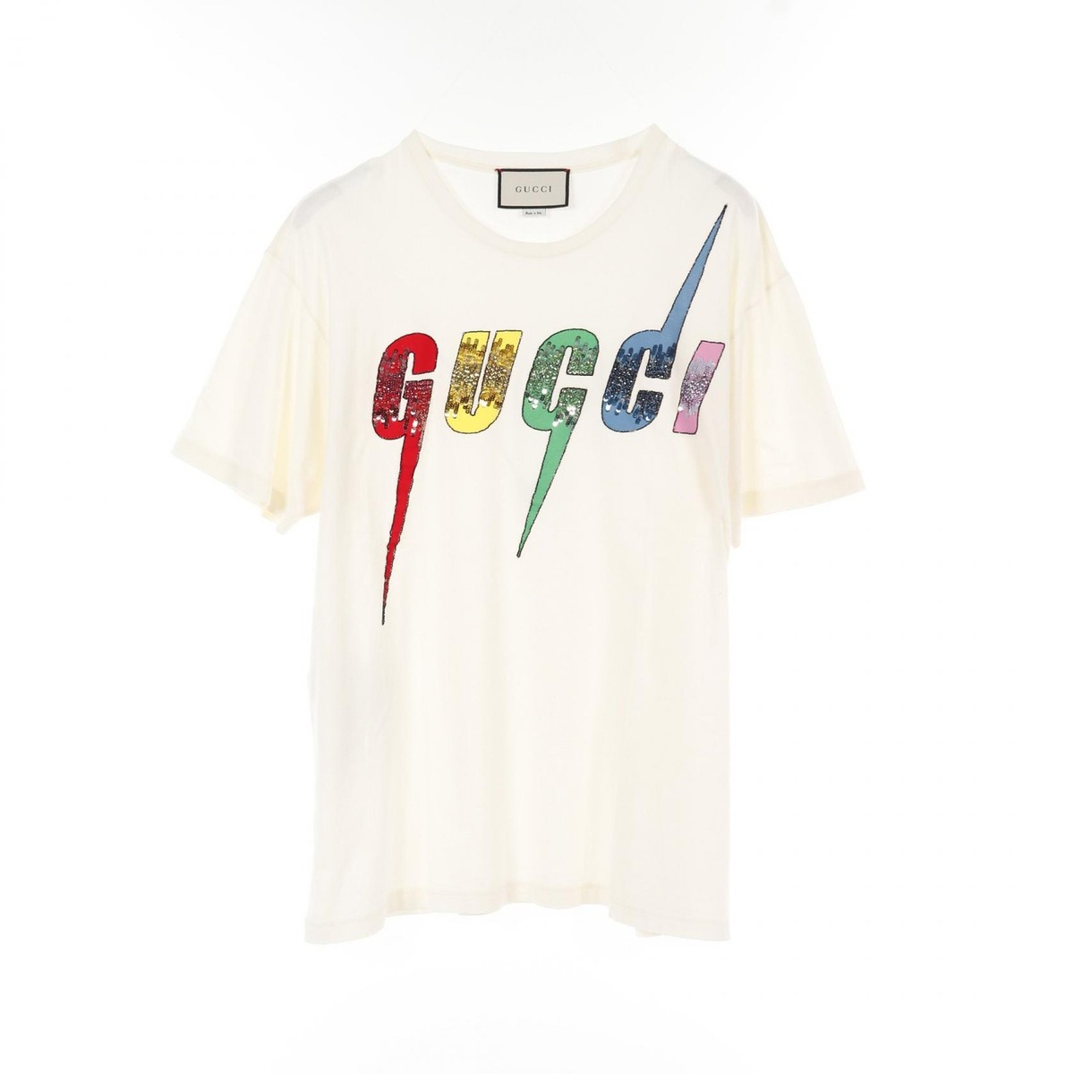 GUCCI Blade logo sequin embroidery T-shirt #L 539081 cotton Beige