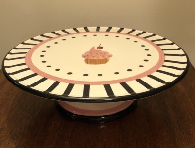 GIBSON Home China Cake Pedestal Plate Cupcake Design