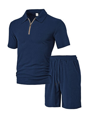 Mens Tracksuit 2-Piece Set Short Sleeve T Shirts Shorts Sweatsuit Outfit  Set