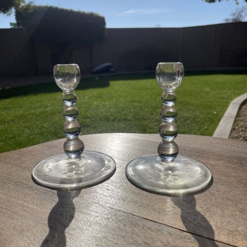 2 Vintage Paden City Party Line Glass Candlesticks Candle Holders Floral Etched - Picture 1 of 15