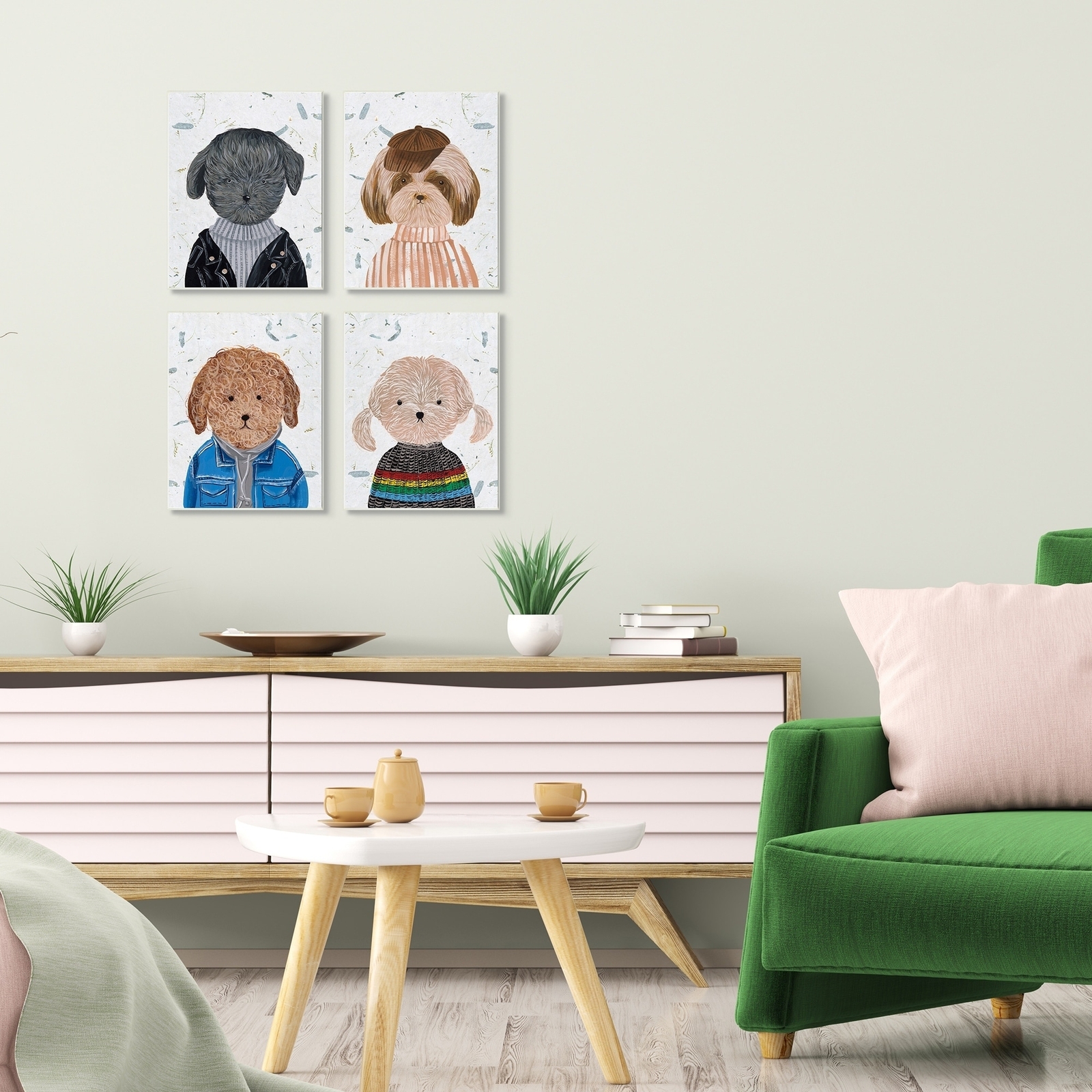 Stupell Hipster Dogs Funny Animal Paintings, 4pc Multi Piece  16 x 20