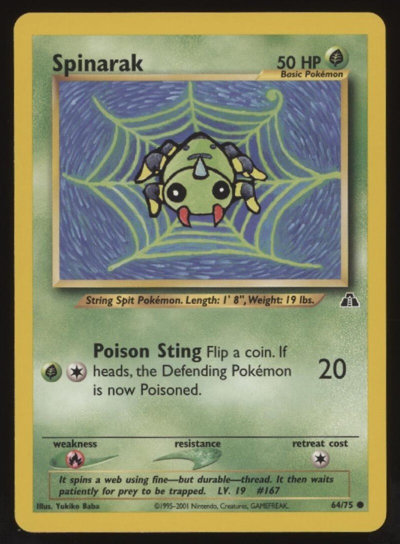Spinarak Non-Holo WOTC Pokemon Card 64/75 Neo Discovery Set EXCELLENT