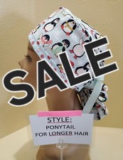 Penguins winter SALE Women's Ponytail Surgical Scrub Hat/Cap Handmade