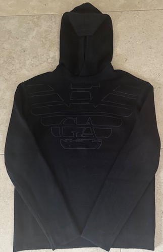 NEW WITH TAGS - EMPORIO ARMANI Mens Black Knitted Hoodie Jumper Size M - Picture 3 of 11