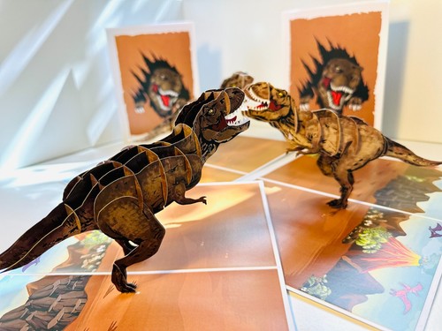Origami Pop Cards Brown Running T-Rex Dinosaur 3D Happy Mother's Day Pop Up Card - Picture 8 of 8