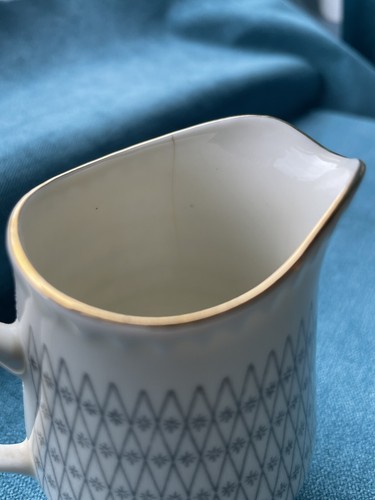 NORWAY- PORSGRUND JUG And SUGAR BOWL White /Grey Star Design Mid Century Skandi - Picture 10 of 12