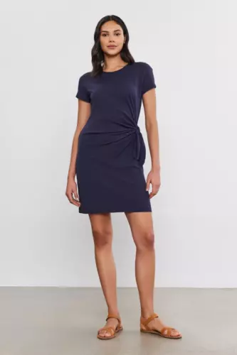 VELVET By Graham & Spencer Alma Cotton Slub Dress Ink S $205 H13