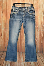 Miss Me Women Easy Boot Rhinestone Distressed Thick Stitch Jeans Sz 28x30