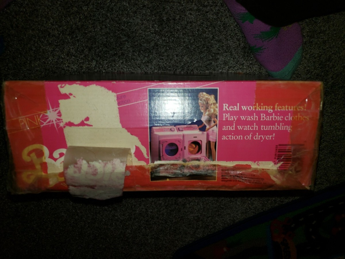 Vintage 1990 Barbie Doll Pink Sparkles Washer Dryer Mexico Box