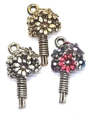 2pcs. Bouquet of Flowers Pendants Charms Cast Fine Pewter - 11x21x5mm; -1mm-;3D