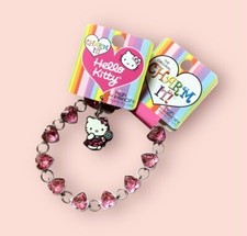 Retired HELLO KITTY Bejeweled Pink Heart Rhinestone Bracelet  Charm Set NEW