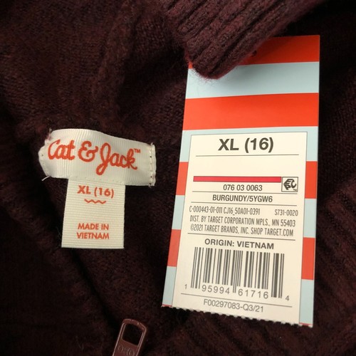 Cat & Jack Boys Girls Cardigan Sweater Full Zip Hooded Geometric Burgundy XL 16 - Picture 4 of 4