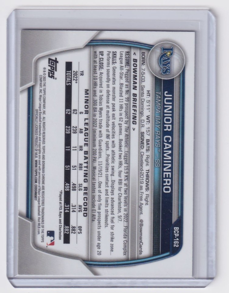 2023 Bowman Chrome Shimmer Refractor Junior Caminero Tampa Bay Rays 