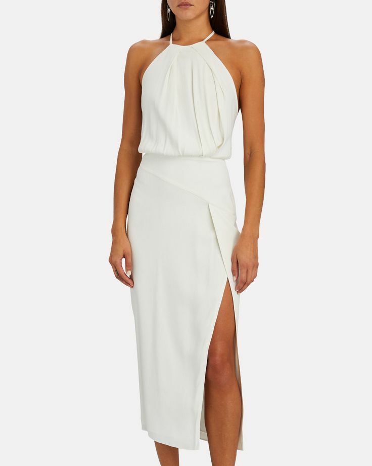 NEW MICHELLE MASON Pleated Silk Halter DRESS SIZE 0 $795 WHITE NORDSTROM |  eBay