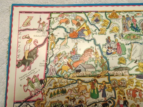 Original Berta & Elmer Hader 1932 Pictorial Character Map North & South Dakota - Picture 4 of 7