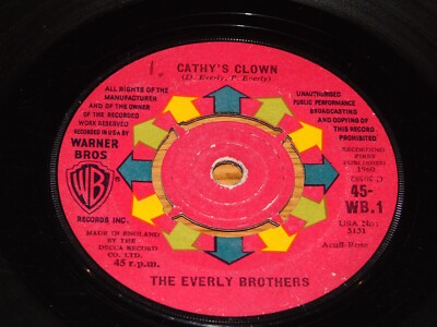 EVERLY BROTHERS - Cathy's Clown - Classic 1960 UK 2-track 7'' vinyl single - WB 1