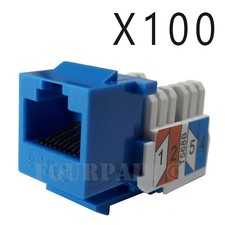100x Pack Lot CAT6 Network RJ45 Port 110 Punch Down Keystone Snap-In Jack Blue