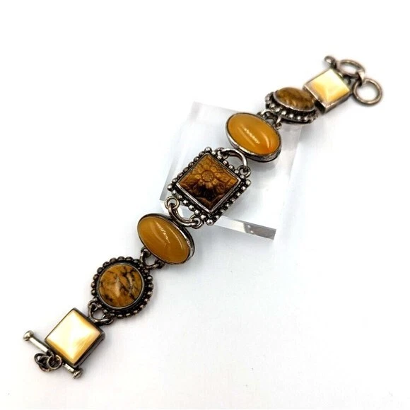 Pulsera WHITNEY KELLY 925 Plata Vintage Ojo de Tigre Jaspe y Multipiedra Foto 2 de 4