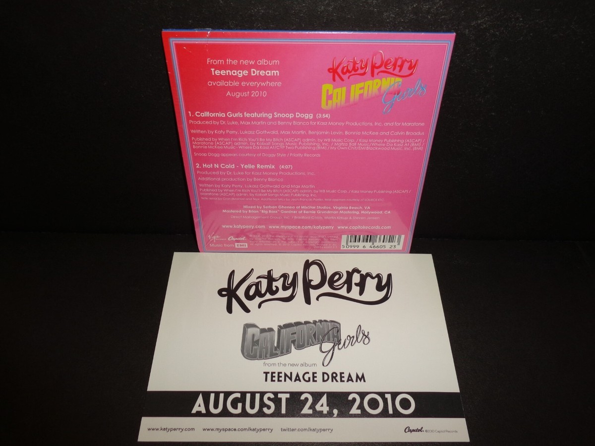 CALIFORNIA GURLS by KATY PERRY w/Snoop Dogg-NEW CD Single +