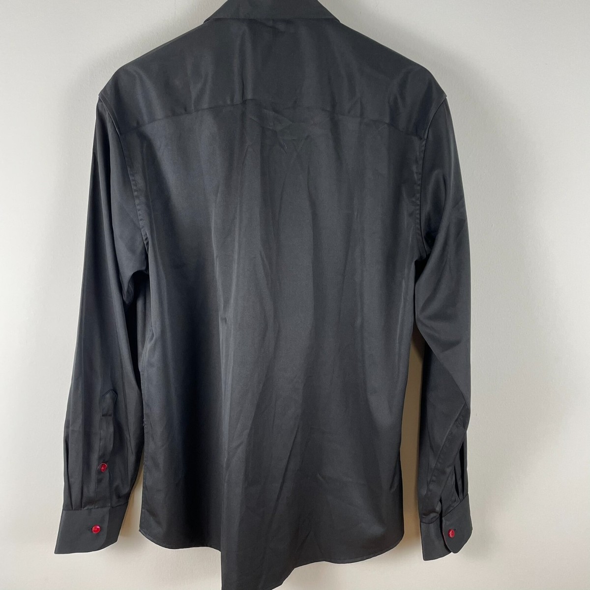 トップス made in Italy double breasted shirt Design in Italy FLEX L long sleeve shirt mens Black w/ red`trim