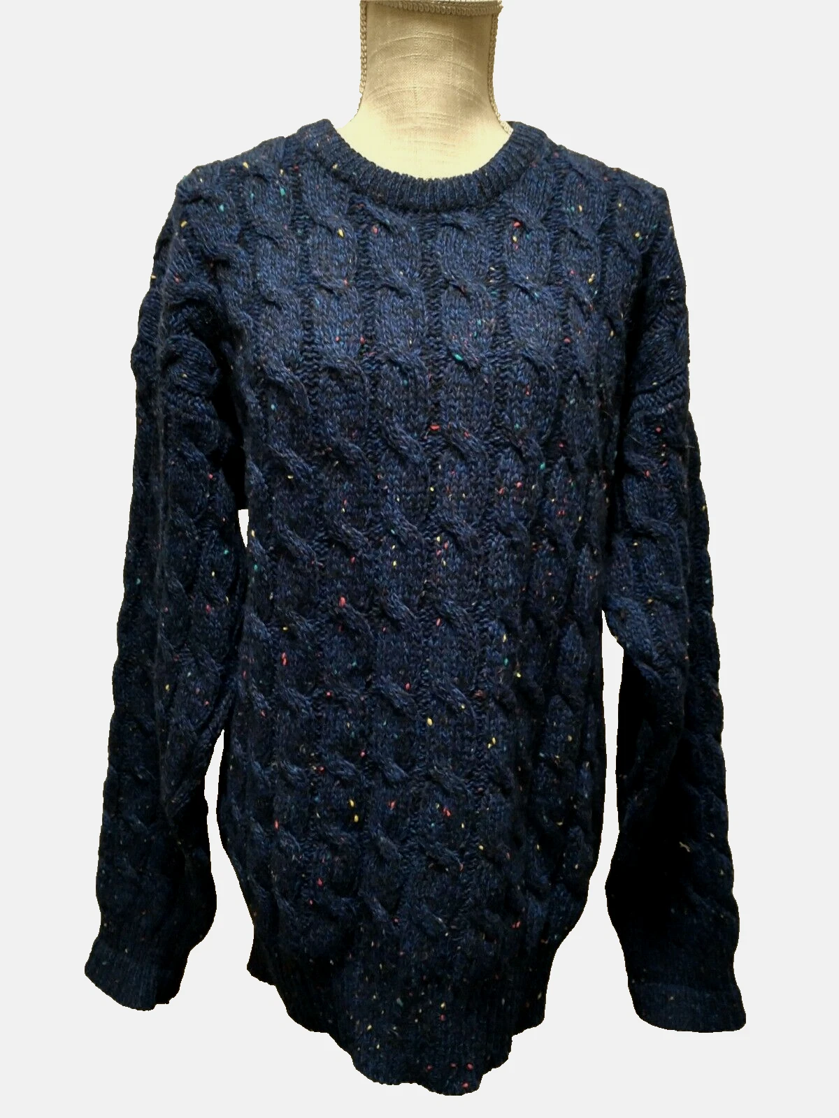 Vtg Ivey's Joseph Benjamin 100% Wool Shetland Unisex Navy Cable Knit Sweater M