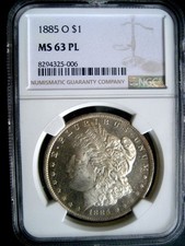 1885-O Morgan Dollar, Graded: NGC MS-63 PL  Proof-Like Mirrors ++++