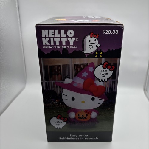 Hello Kitty Luft aufblasbar 3,5 Fuß Halloween Hexe mit Kürbis 2022 Neu LESEN - Bild 2 von 11