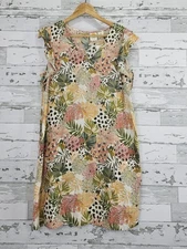 C&C California Tropical Print Linen Flutter Sleeve Dress Womens Medium