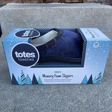 Totes Toasties Men s Memory Foam Slippers House Shoes Sz M 8-9 Blue Plaid NEW