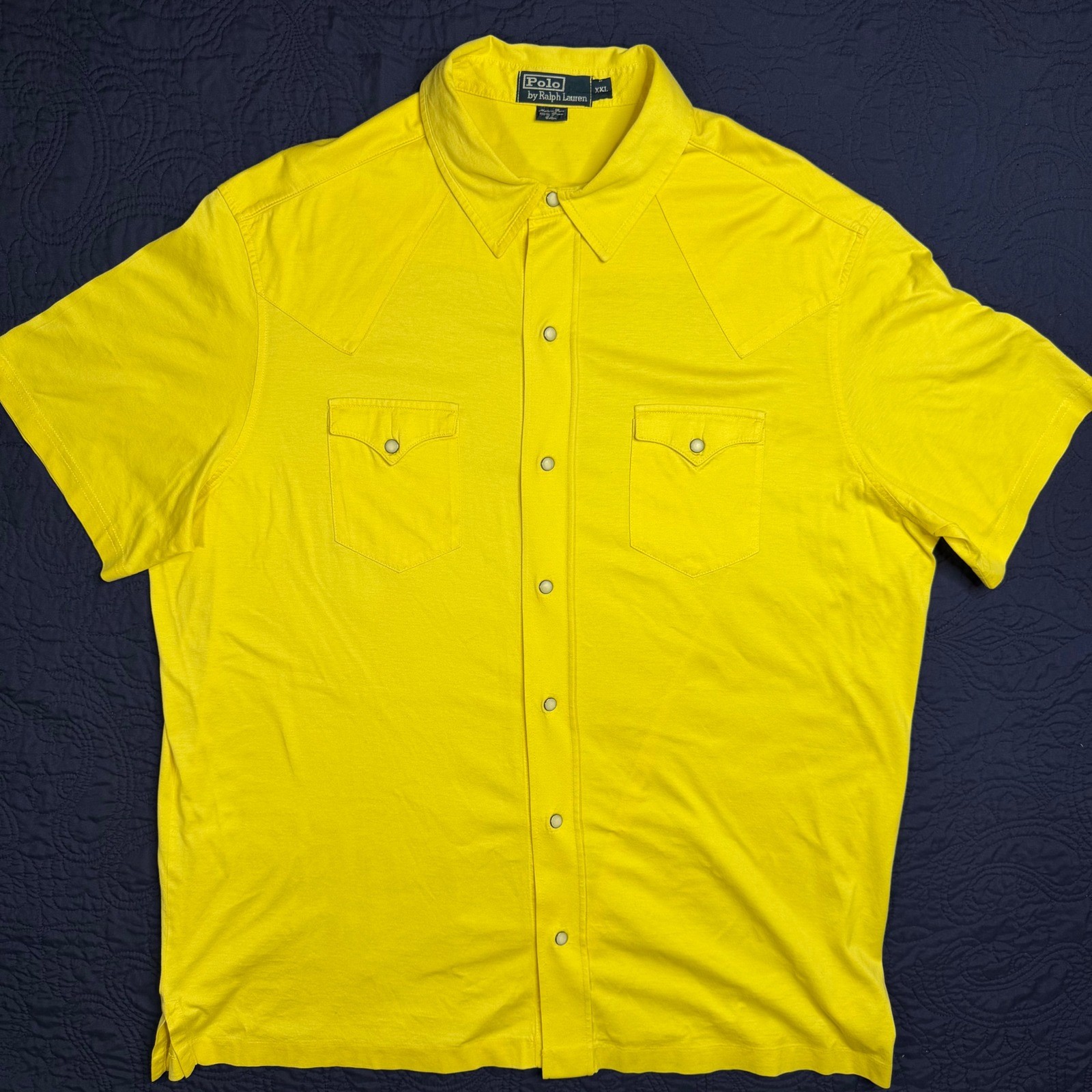 Polo Ralph Lauren Mens XXL Yellow Pima Cotton Short Sleeve Western Pearl Snap