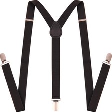 Black Suspenders for Mens with Strong Metal Clips Adjustable Elastic Y Style ...