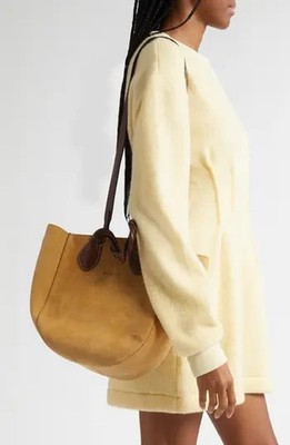$775.  JW Anderson Women's Punch Suede Shoulder Tote Bag Caramel Silver