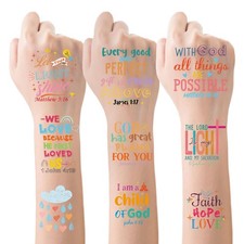 Christian Temporary Tattoos Stickers Kit - 280 Pcs Bible Verse God Bless