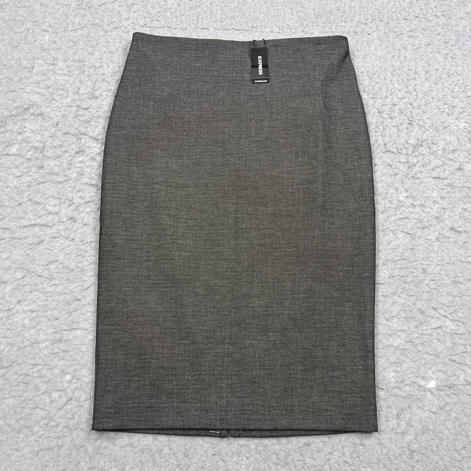 Express Pencil Skirt Womens 6 Gray Woven Stretch Lined Work Preppy Zip Midi Slit