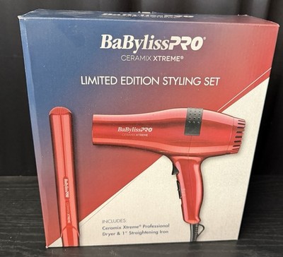 BaBylissPRO Ceramic Xtreme Limited Edition Styling Set RED Dryer & Iron NIB NEW