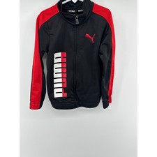Puma Track Jacket Black Red Logo Zip Up Athletic Kids Size 6 7