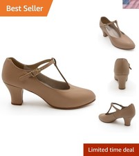 7.5 W Capezio T-Strap Dance Shoe in Chic Caramel - Lace-Up Comfort for Dancers