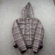 O'Neill Jacket Youth Medium Gray Plaid Hooded Fleece Lined Puffer Insulated
