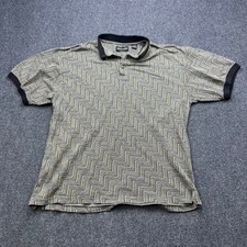 Pierre Cardin Vintage Retro Geometric Knit Black Tan Zig Zag Polo Shirt