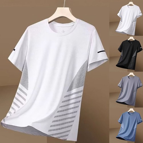 Thin Ice Silk T Shirt for Men Short Sleeves Quick Dry Casual Wear Blue Gray - Picture 5 of 19