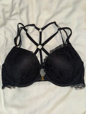 Victoria's Secret Add Two Cups Bombshell Black Lace Front Closure Size 34B