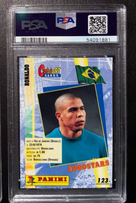 1996 Panini Calcio '97 soccer card Ronaldo PSA 9 MINT only 2 higher FC Barcelona view 2