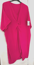 Made in Italy Lagenlook Kaftan Dress Size 16-26 Underarm 56" / 44" Long CERISE