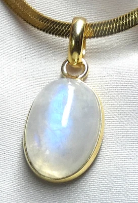 💙Mondstein Anhänger 925 Silber Vergoldet Oval Edelstein Blauschimmer UNIKAT💙 - Bild 1 von 4