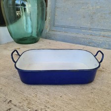 C6744 Kleine, alte Emaille Bratreine | Bräter | Bratenpfanne | Email | BLAU