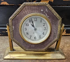 VTG Small Octogonal Brass Color Sessions Desk Clock USA PARTS