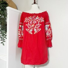 Free People Women's Red Fleur Du Jour Embroidered Mini Shift Dress Size Medium