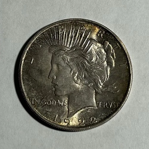 1922-P Silver Peace Dollar 90% Silver - Toning - Amazing BU Condition