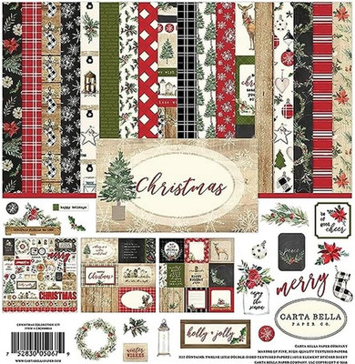 Carta Bella Paper  Christmas Collection Kit Paper, Red/Green/Black/Tan, 12-X-12-